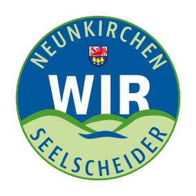 Logo der Werbegemeinschaft: ein Kreis mit dem Wort WIR in der Mitte, oben Neunkirchen, unten Seelscheid, darunter eine Welle
